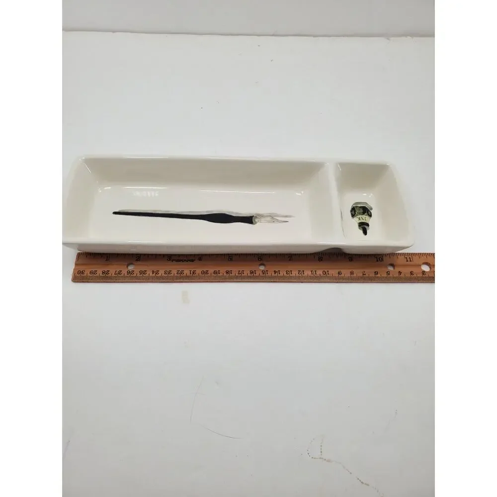 Rae Dunn By Magenta WRITE Pen Holder 2 Compartment Tray White Ivory Artisan - Picture 3 of 5